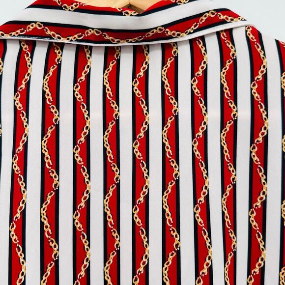 Vintage Stephanie K Koret Gold Chain Red White Striped Button Down Blouse Medium - Picture 4 of 8